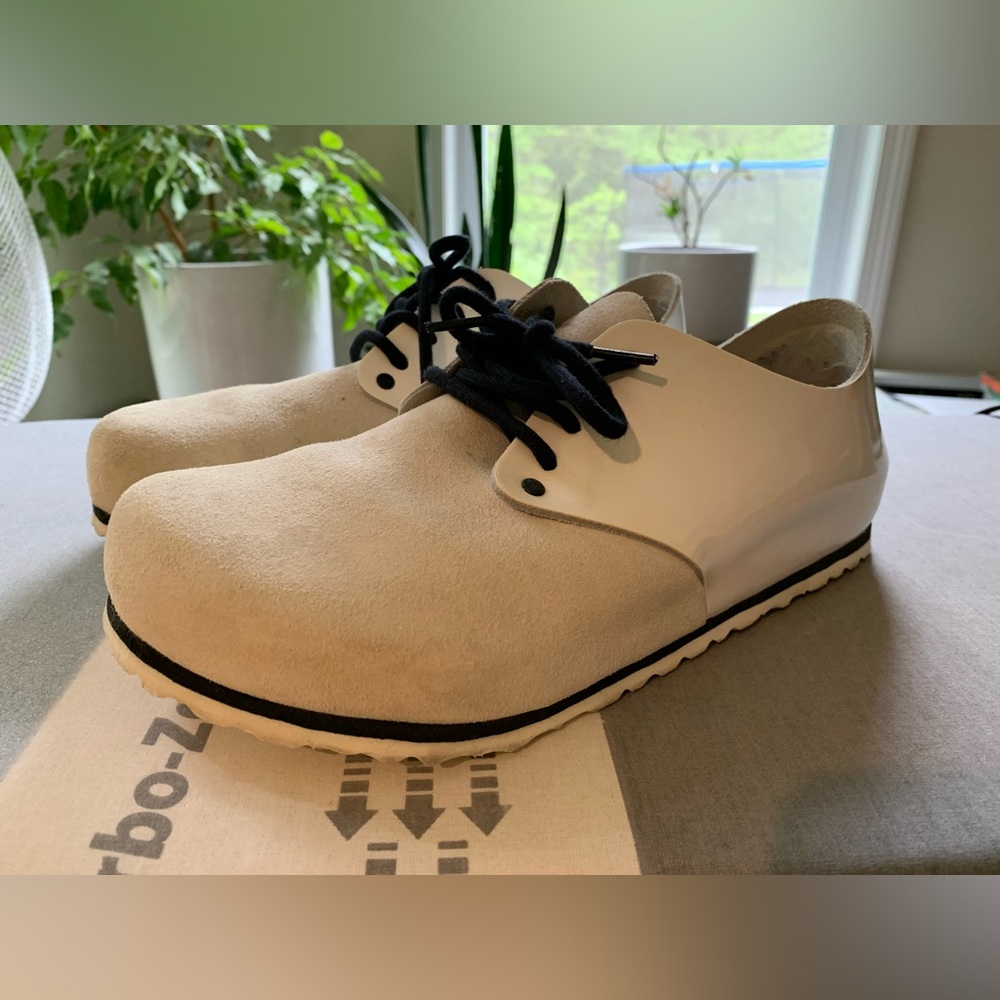 Birkenstock Maine Patent Leather Suede Shoe White Regular 42 Women 11/Men 9